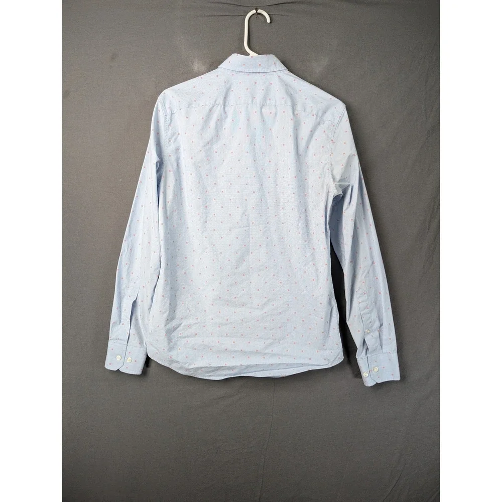 Banana Republic Mens Camden Standard Fit Button Down Shirt Light Blue Red Small